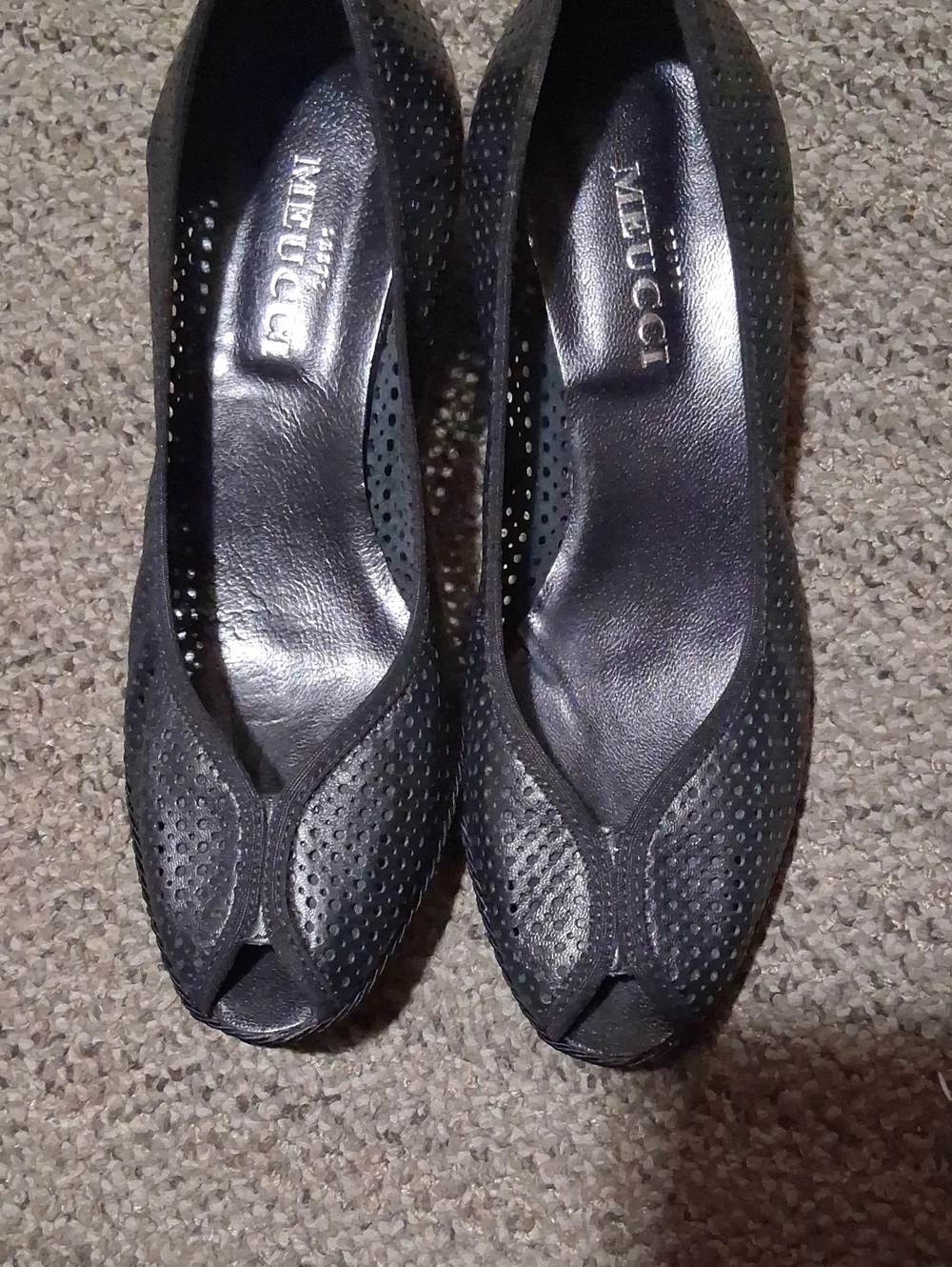Sesto Meucci Black Perforated Peep-Toe Heels